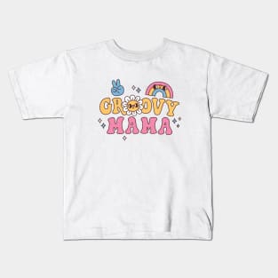 Groovy Mama Hippie Flower And Rainbow Kids T-Shirt